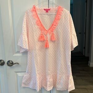 Lilly Pulitzer Kipper Swim Coverup Minidress In Tangelo Size S/M Tassels Ruffle